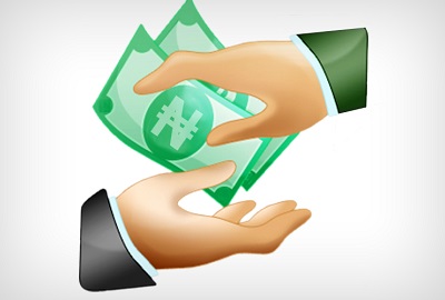 Two hands icon exchanging Naira Note Money