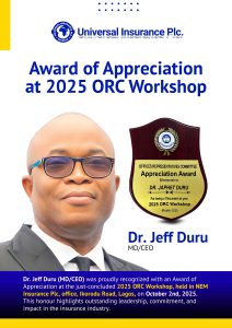 Dr. Jeff Duru Award of Appreciation