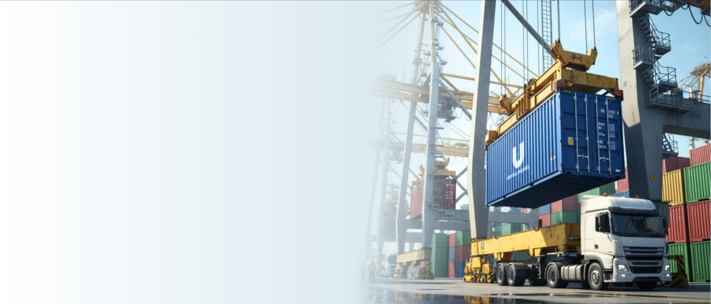 A crane offloading container goods at the port